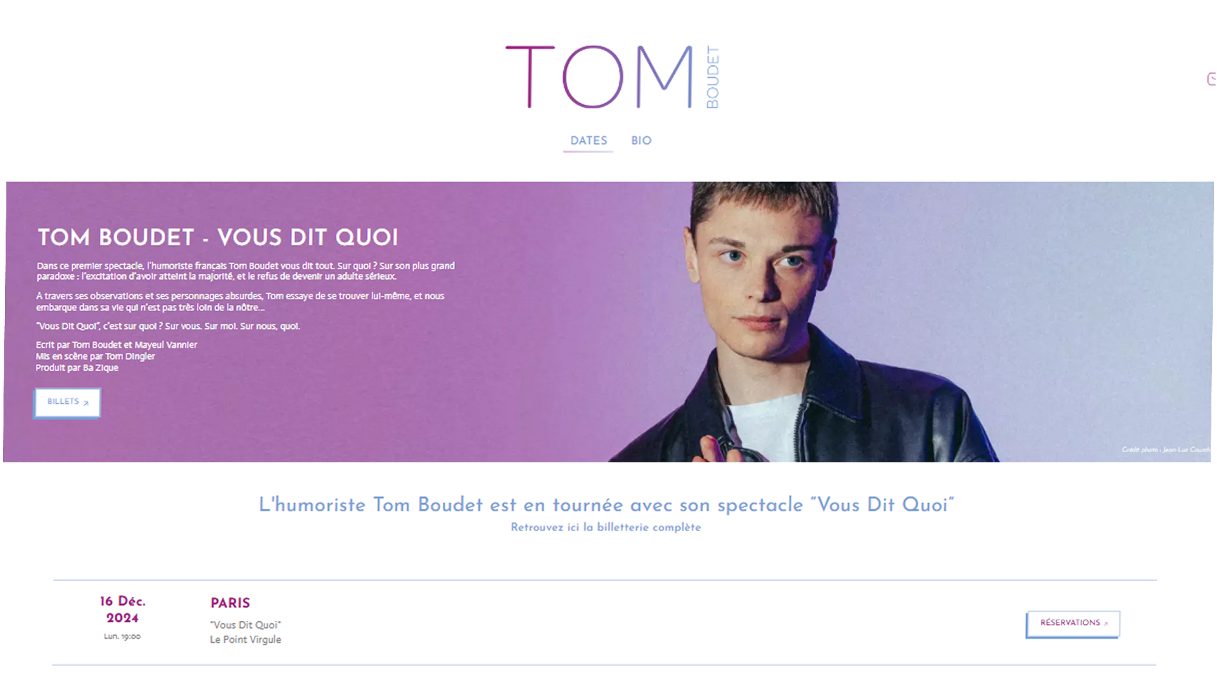 Site vitrine - Tom Boudet Officiel